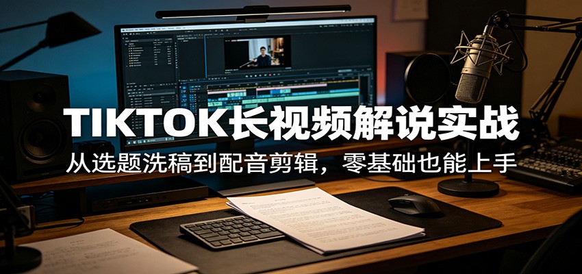 TIKTOK长视频解说实战：从选题洗稿到配音剪辑，零基础也能上手-佳佳云创网