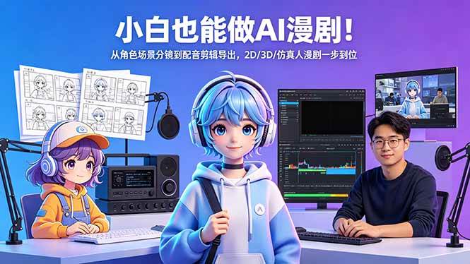 （18343期）小白也能做AI漫剧！从角色场景分镜到配音剪辑导出，2D/3D/仿真人漫剧一步到位-佳佳云创网