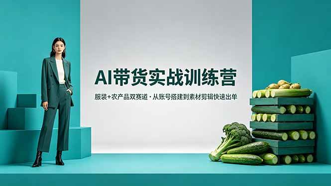 （18355期）AI带货实战训练营，服装+农产品双赛道，从账号搭建到素材剪辑快速出单-佳佳云创网
