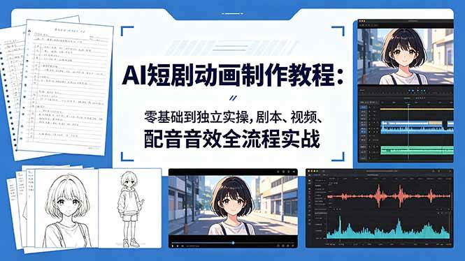 （18351期）AI短剧动画制作教程：零基础到独立实操，剧本、视频、配音音效全流程实战-佳佳云创网