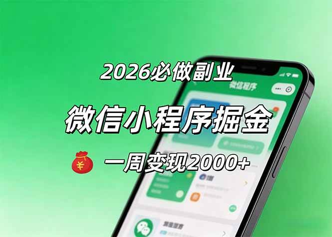 （18356期）2026微信小程序掘金，简单好上手，一周变现2000+-佳佳云创网