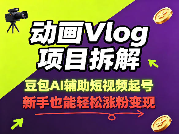 动画Vlog项目拆解，豆包AI辅助短视频起号，新手也能轻松涨粉，43条作品涨粉8.3W-佳佳云创网