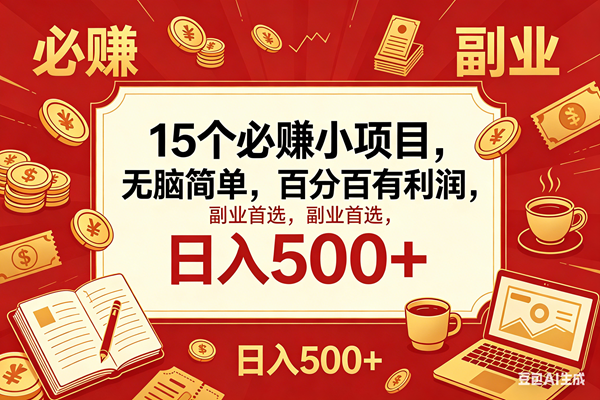 （18390期）15个必赚钱的小项目，百分百赚米，无脑简单，副业首选，日入600+-佳佳云创网