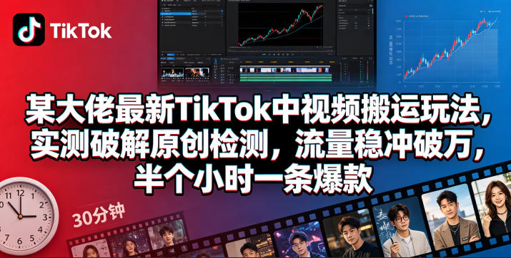 某大佬最新TikTok中视频搬运玩法，实测破解原创检测，流量稳冲破万，半个小时一条爆款-佳佳云创网