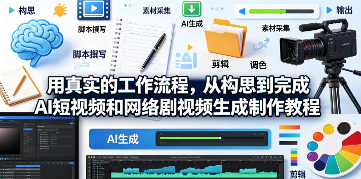 用真实的工作流程，从构思到完成AI短视频和网络剧视频生成制作教程-中英字幕-佳佳云创网