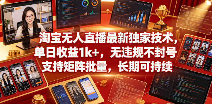 淘宝无人直播最新独家技术，单日收益1k+，无违规不封号，支持矩阵批量，长期可持续【揭秘】-佳佳云创网
