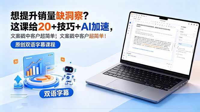 （18408期）想提升销量缺洞察？这课给 20 + 技巧 + AI 加速，文案戳中客户超简单！【原创双语字幕】-佳佳云创网