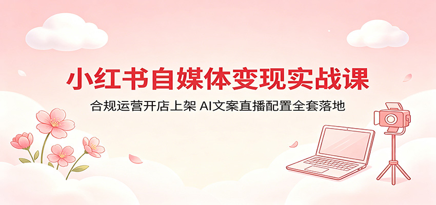 小红书自媒体变现实战课：合规运营开店上架，AI文案直播配置全套落地-佳佳云创网
