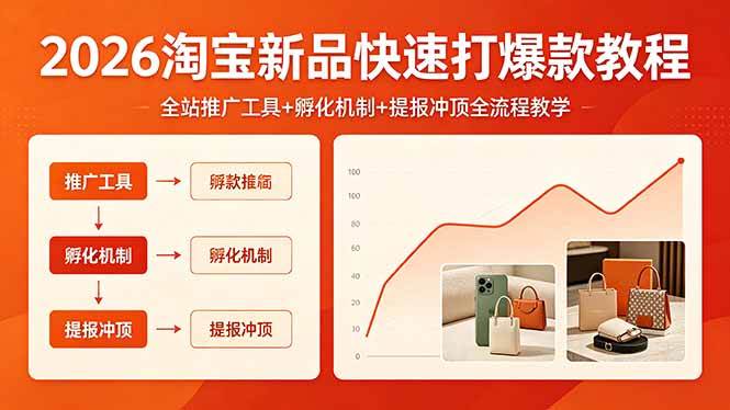 （18422期） 2026淘宝新品快速打爆款教程，全站推广工具+孵化机制+提报冲顶全流程教学-佳佳云创网