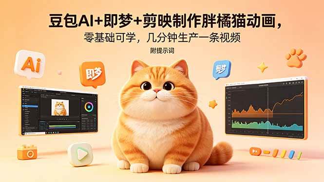 （18431期）豆包AI+即梦+剪映制作胖橘猫动画，零基础可学，几分钟生产一条视频，附提示词-佳佳云创网