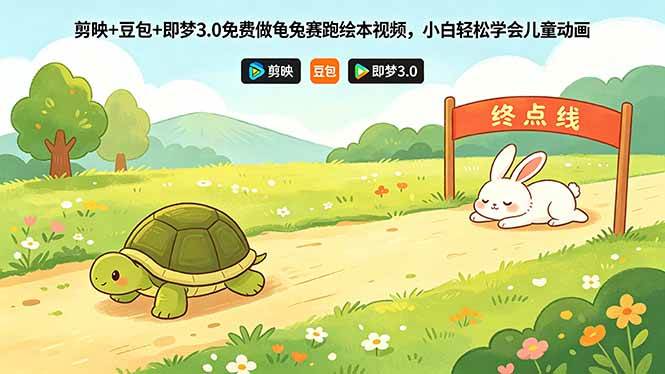 （18432期）剪映+豆包+即梦3.0免费做龟兔赛跑绘本视频，小白轻松学会儿童动画-佳佳云创网
