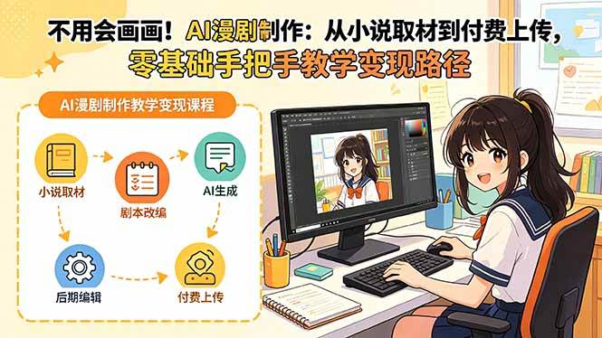 （18439期）不用会画画！AI漫剧制作：从小说取材到付费上传，零基础手把手教学变现路径-佳佳云创网