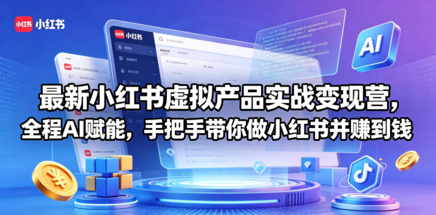 最新小红书虚拟产品实战变现营，全程AI赋能，手把手带你做小红书并赚到钱-佳佳云创网