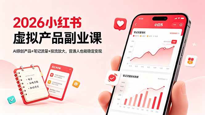 （18449期）2026小红书虚拟产品副业课，AI原创产品+笔记流量+投流放大，普通人也能稳定变现-佳佳云创网