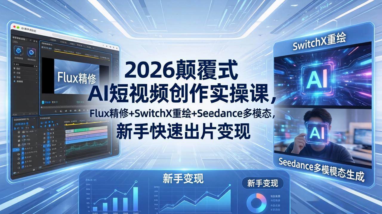 （18449期）2026颠覆式 AI短视频创作课-5月更新，Flux精修+SwitchX重绘+Seedance多模态，新手快速出片变现-佳佳云创网