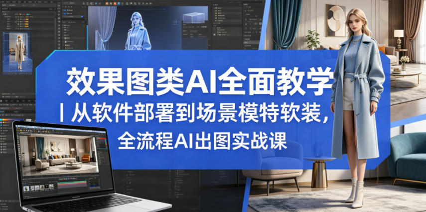 效果图类AI全面教学｜从软件部署到场景模特软装，全流程AI出图实战课-佳佳云创网