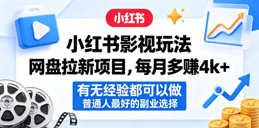 小红书影视玩法网盘拉新项目，每月多賺4k+，有无经验都可以做，普通人最好的副业选择-佳佳云创网