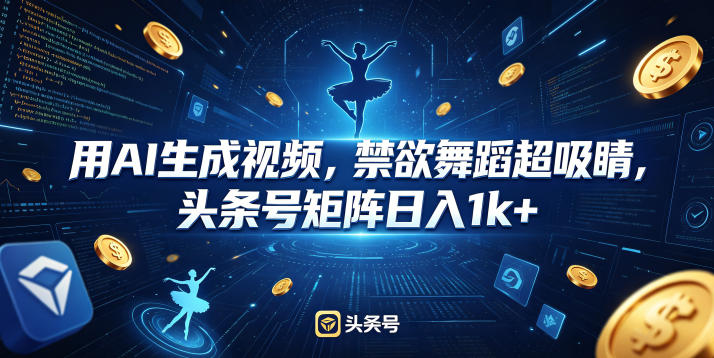 用AI生成视频，禁欲舞蹈超吸睛，头条号矩阵日入1k+-佳佳云创网