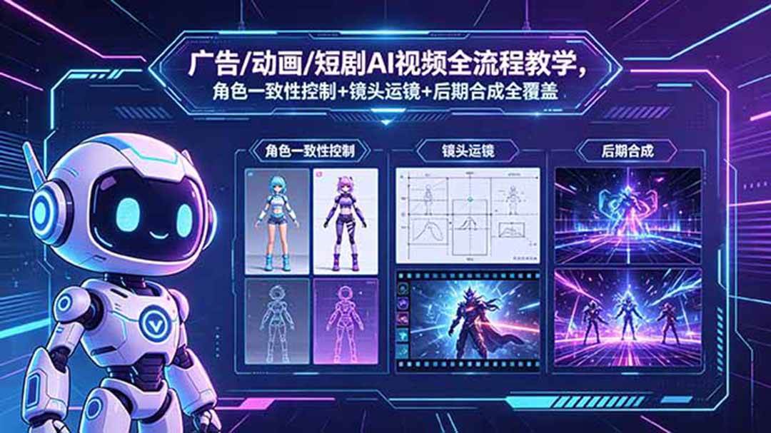 （18455期）广告/动画/短剧AI视频全流程教学，角色一致性控制+镜头运镜+后期合成全覆盖-佳佳云创网