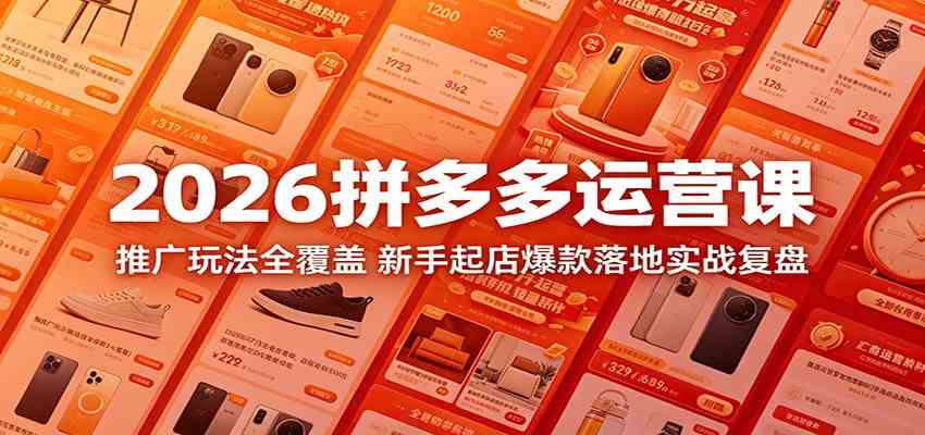 2026拼多多运营课：推广玩法全覆盖，新手起店爆款落地实战复盘-佳佳云创网