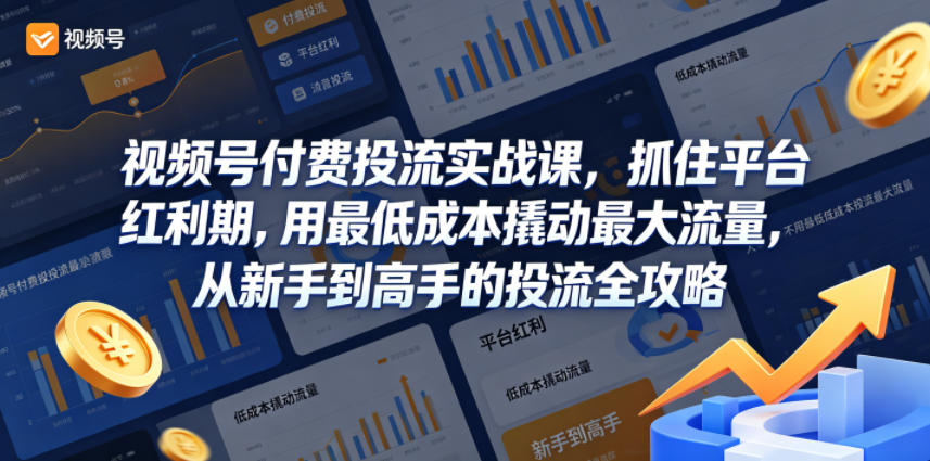 视频号付费投流实战课，抓住平台红利期，用最低成本撬动最大流量，从新手到高手的投流全攻略-佳佳云创网