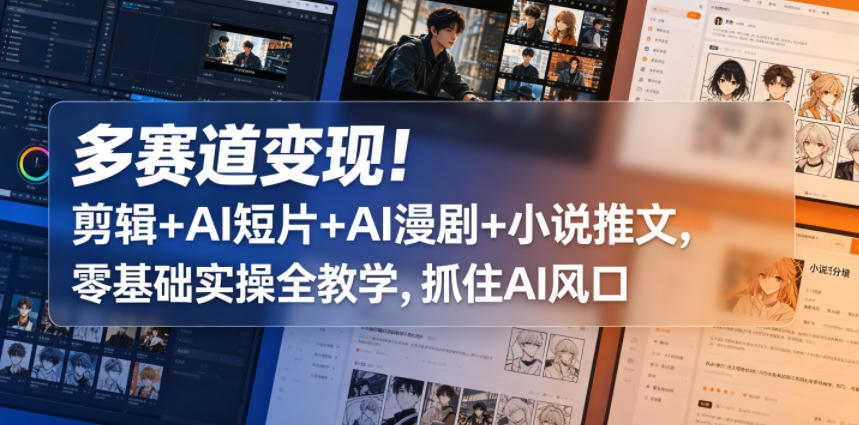 多赛道变现！剪辑+AI短片+AI漫剧+小说推文，零基础实操全教学，抓住AI风口-佳佳云创网