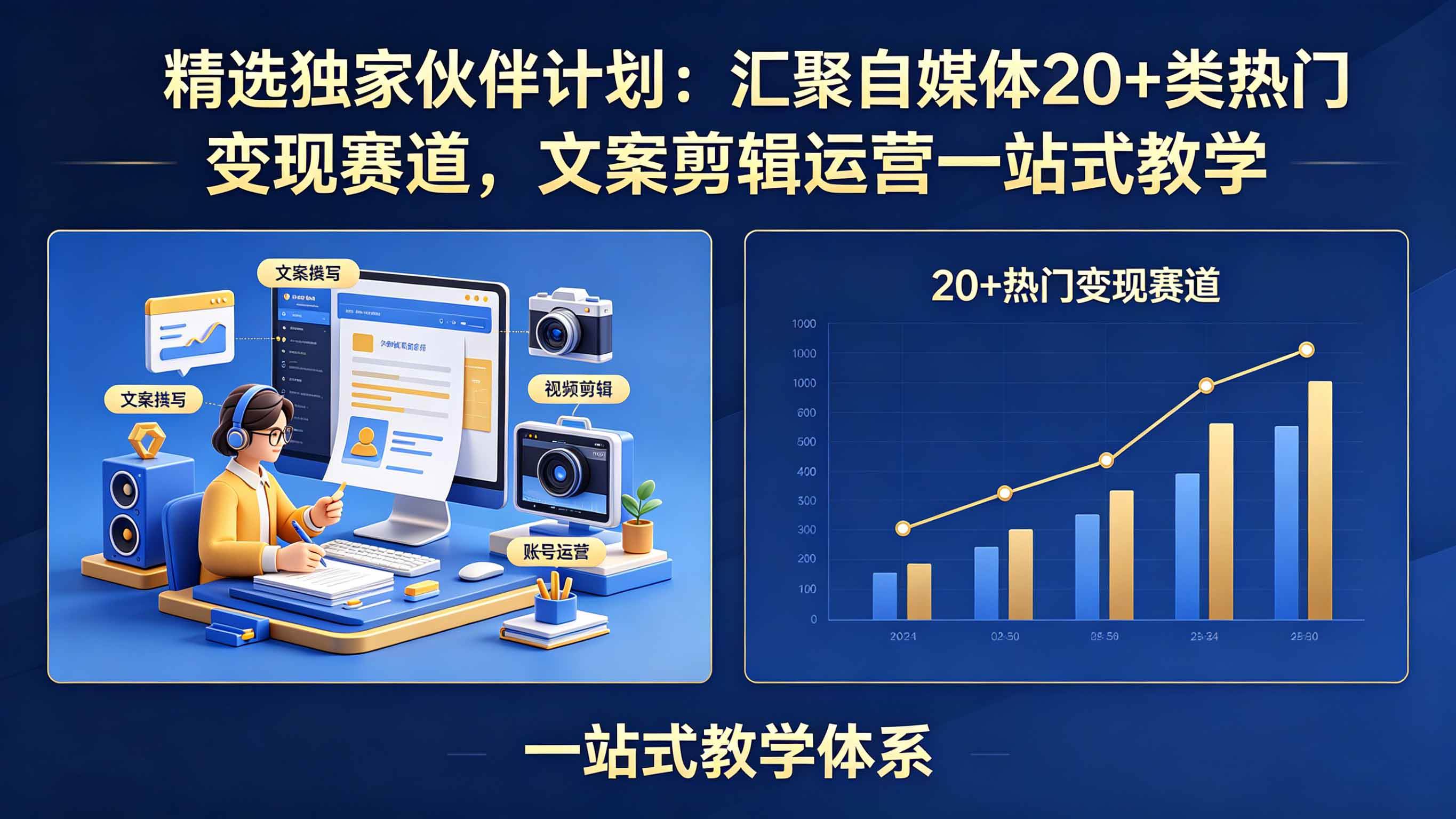 （18478期）精选独家伙伴计划：汇聚自媒体20+类热门变现赛道，文案剪辑运营一站式教学-佳佳云创网