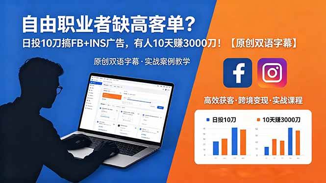 （18489期）自由职业者缺高客单？日投 10 刀搞 FB+INS 广告，有人 10 天赚 3000 刀！【原创双语字幕】-佳佳云创网