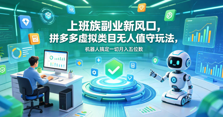 上班族副业新风口，拼多多虚拟类目无人值守玩法，机器人搞定一切月入五位数【揭秘】-佳佳云创网