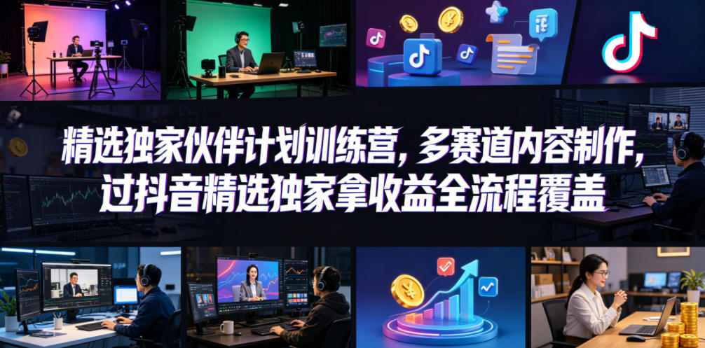小豁食堂精选独家伙伴计划训练营，多赛道内容制作，过抖音精选独家拿收益全流程覆盖-佳佳云创网