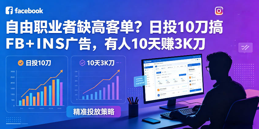 自由职业者缺高客单？日投10刀搞FB+INS广告，有人10天赚3K刀！【原创双语字幕】-佳佳云创网