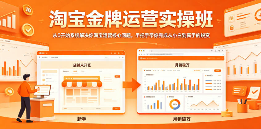 淘宝金牌运营实操班，从0开始系统解决你淘宝运营核心问题，手把手带你完成从小白到高手的蜕变-佳佳云创网