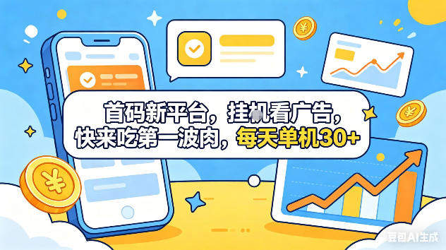 首码新平台，挂G自动看广告，快来吃第一波肉，每天单机30+，可矩阵放大【揭秘】-佳佳云创网