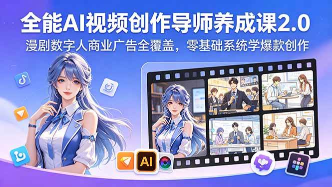 （18505期）全能AI视频创作导师养成课2.0，漫剧数字人商业广告全覆盖，零基础系统学爆款创作-佳佳云创网