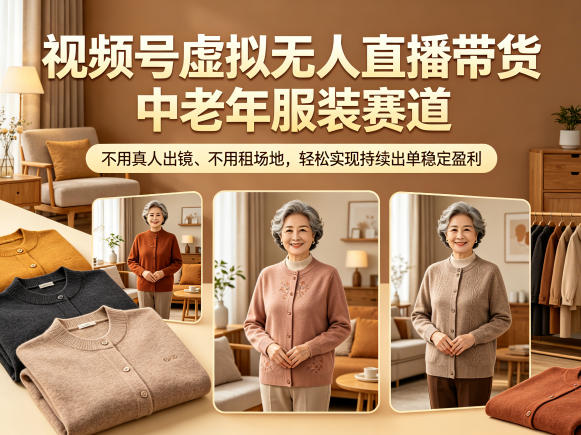 视频号虚拟无人直播带货中老年服装赛道，不用真人出镜、不用租场地，轻松实现持续出单稳定盈利-佳佳云创网