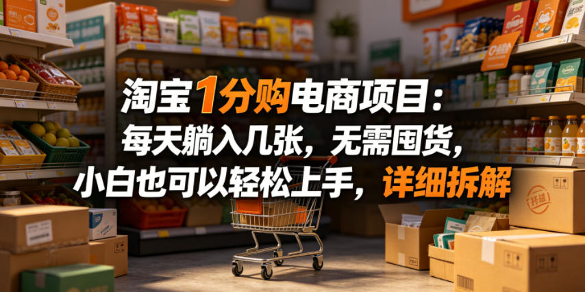 淘宝1分购电商项目：每天躺入几张，无需囤货，小白也可以轻松上手，详细拆解-佳佳云创网