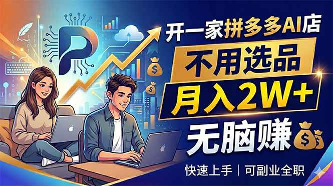 （18520期）开一家拼多多AI店，不用选品，月入2W+，无脑赚，可副业全职-佳佳云创网