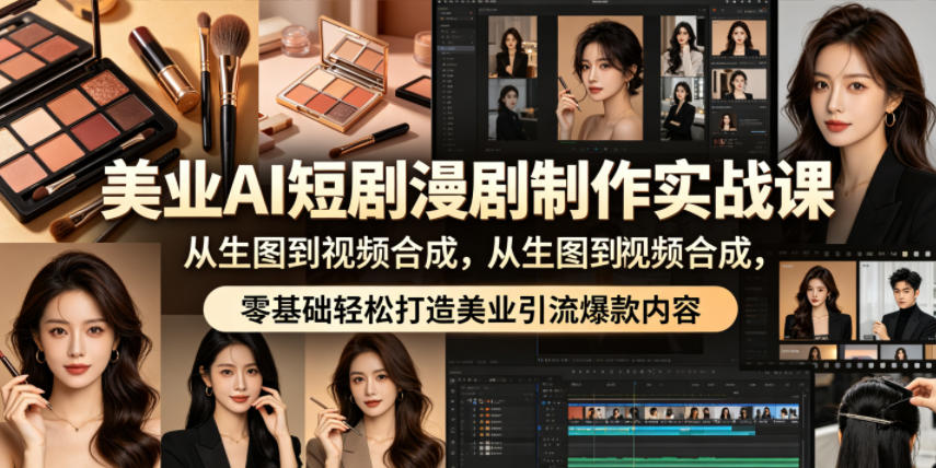 美业AI短剧漫剧制作实战课，从生图到视频合成，零基础轻松打造美业引流爆款内容-佳佳云创网