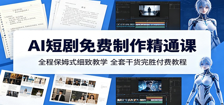 AI短剧免费制作精通课：全程保姆式细致教学，全套干货完胜付费教程-佳佳云创网
