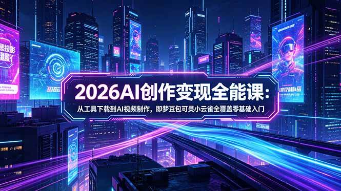 （18553期）2026AI创作变现全能课-更新5月：从工具下载到AI视频制作，即梦豆包可灵小云雀全覆盖零基础入门-佳佳云创网
