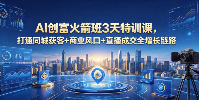 AI创富火箭班3天特训课，打通同城获客+商业风口+直播成交全增长链路，2026年4月新课-佳佳云创网