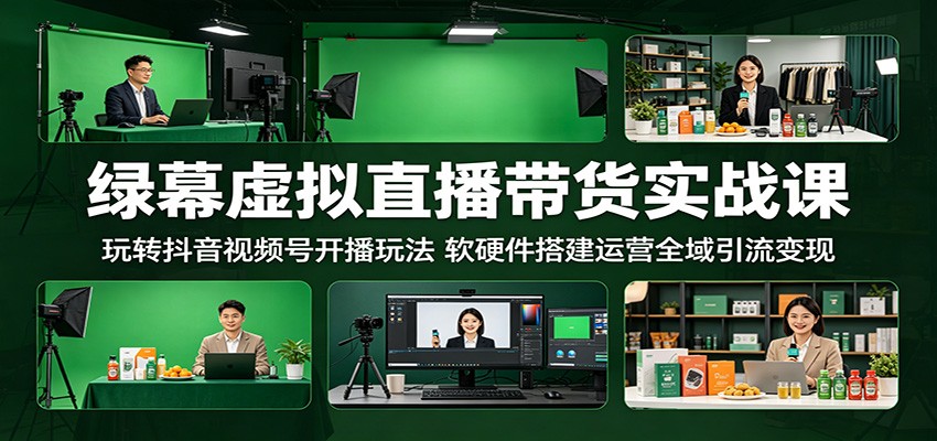 绿幕虚拟直播带货实战课：玩转抖音视频号开播玩法，软硬件搭建运营全域引流变现-佳佳云创网