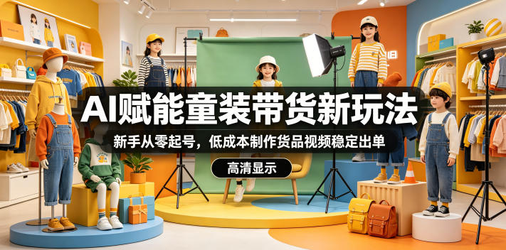 AI赋能童装带货新玩法，新手从零起号，低成本制作货品视频稳定出单-佳佳云创网