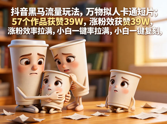 抖音黑马流量玩法，万物拟人卡通短片，57个作品获赞39W，涨粉效率拉满，小白一键复刻，保姆级拆解-佳佳云创网