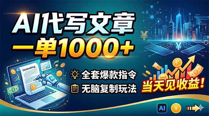 （18575期）AI代写文章，一单1000+，全套爆款指令+无脑复制玩法，当天见收益！-佳佳云创网