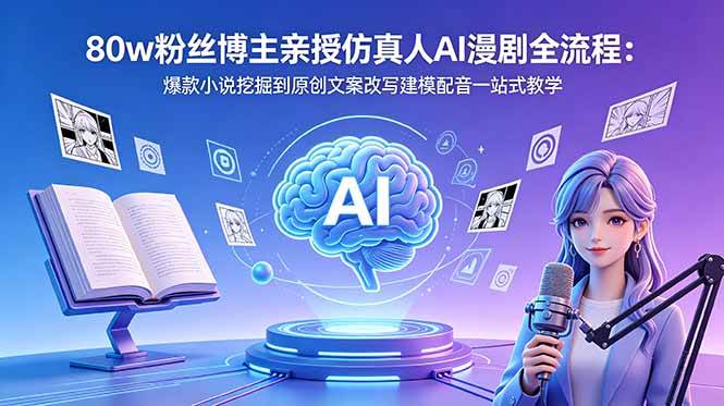 （18581期）80w粉丝博主亲授仿真人AI漫剧全流程：爆款小说挖掘到原创文案改写建模配音一站式教学-佳佳云创网