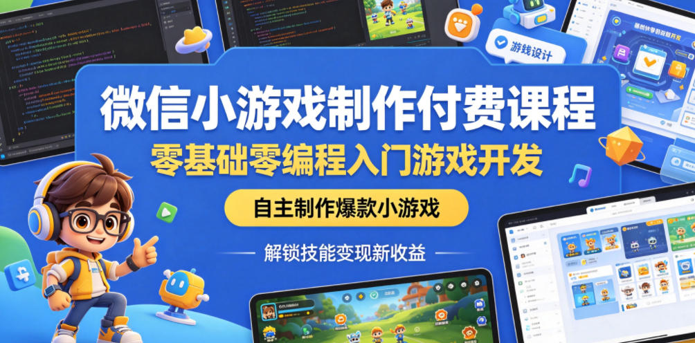 微信小游戏制作付费课程，零基础零编程入门游戏开发，自主制作爆款小游戏，解锁技能变现新收益-佳佳云创网