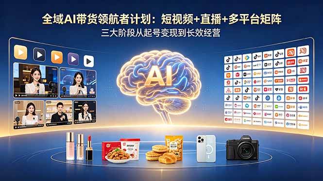 （18593期）全域AI带货领航者计划：短视频+直播+多平台矩阵，三大阶段从起号变现到长效经营-佳佳云创网