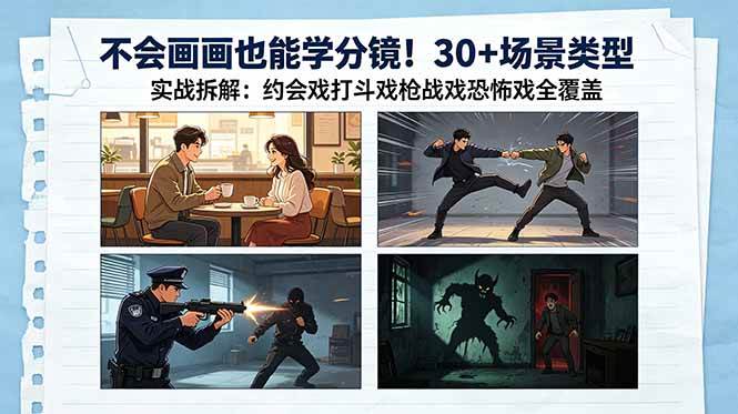 （18591期）不会画画也能学分镜！30+场景类型实战拆解：约会戏打斗戏枪战戏恐怖戏全覆盖-佳佳云创网