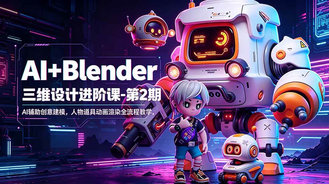 （18586期）AI+Blender三维设计进阶课-第2期：AI辅助创意建模，人物道具动画渲染全流程教学-佳佳云创网